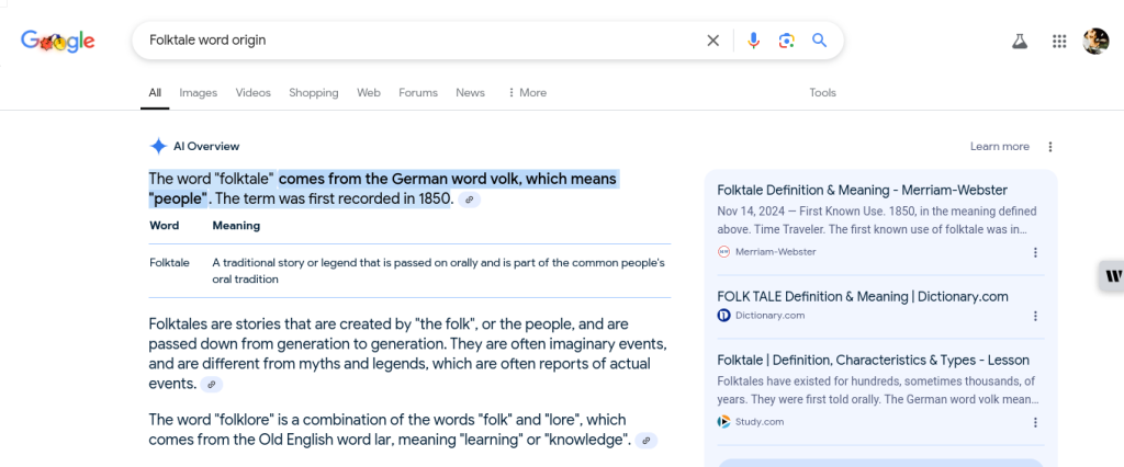 Definiton of Folktale.